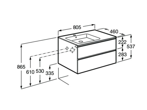 Zestaw ROCA GAP UNIK 80: umywalka lewa + szafka z 2 szufladami, jesion nordic A851479434