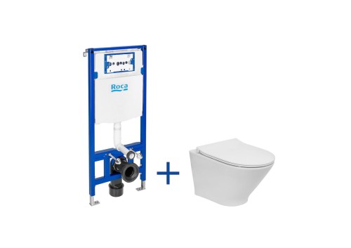 Zestaw ROCA: stelaż DUPLO ONE + miska wisząca GAP ROUND COMPACTO Rimless + deska wolnoopadająca slim A893104480
