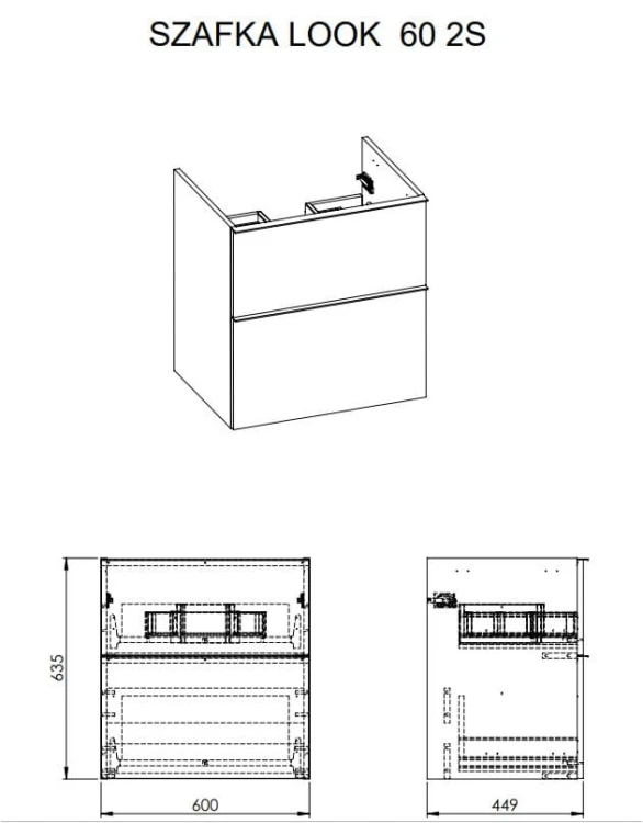 Szafka podumywalkowa ELITA LOOK 60x45cm, wisząca 2S, anthracite 167078