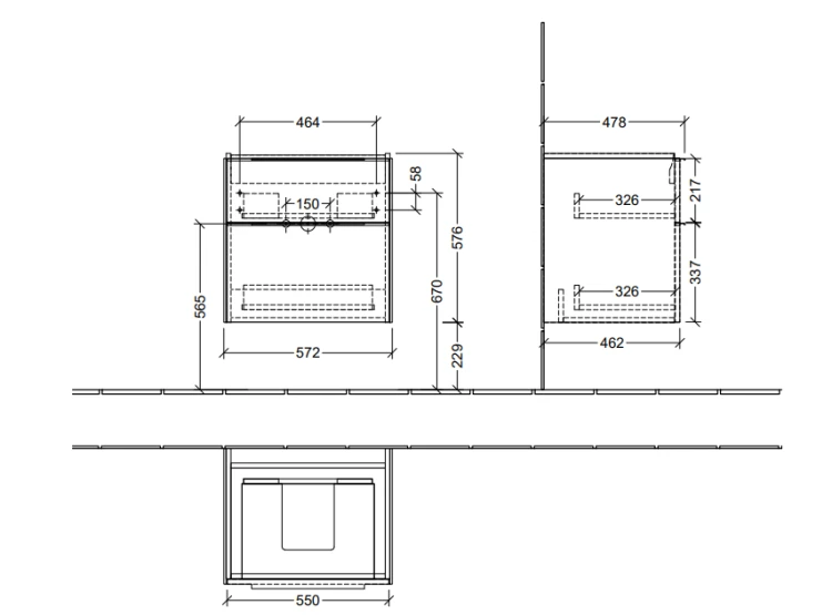 Szafka podumywalkowa VILLEROY&BOCH SUBWAY 3.0 57,2x57,6cm, 2 szuflady, Nordic Oak C57800VJ