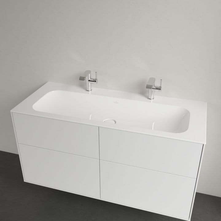 Umywalka meblowa VILLEROY&BOCH FINION 120x50cm, 2 otwory, bez przelewu, CeramicPlus, biała 4164C1R1
