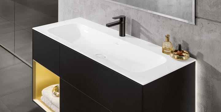Umywalka meblowa VILLEROY&BOCH FINION 120x50cm, 3 otwory, bez przelewu, CeramicPlus, biała 4164C2R1