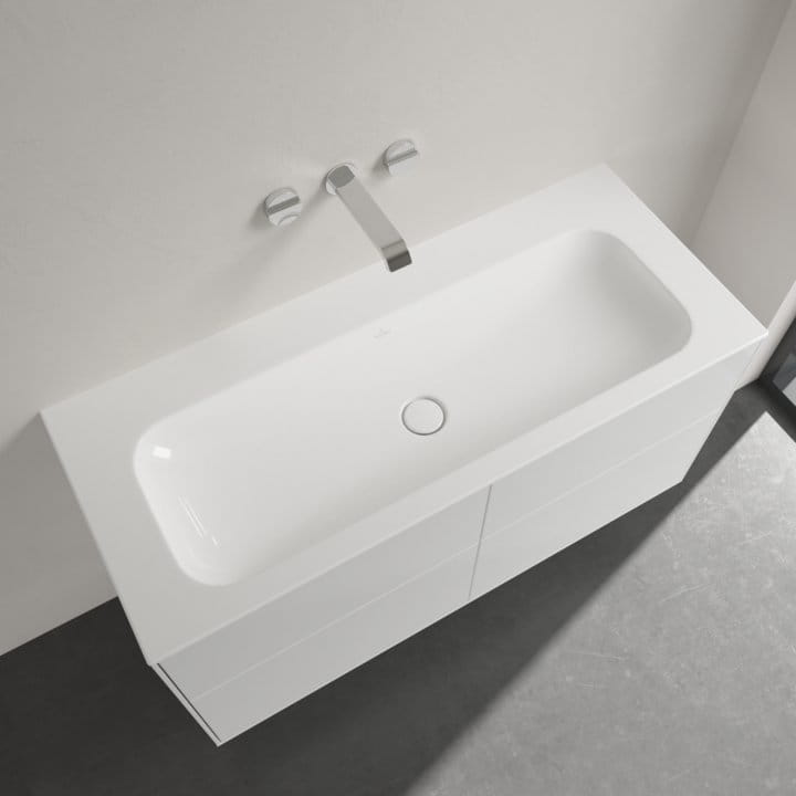 Umywalka meblowa VILLEROY&BOCH FINION 120x50cm, bez otworu, bez przelewu, CeramicPlus, biała 4164C3R1
