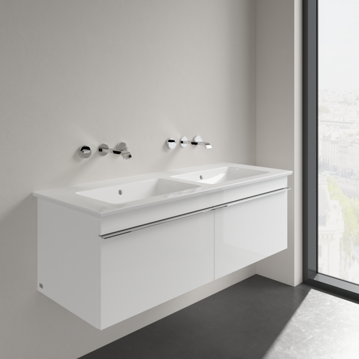 Umywalka meblowa VILLEROY&BOCH VENTICELLO 130x5cm, bez otworu, podwójna, CeramicPlus, biała 4111DJR1