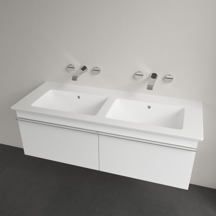 Umywalka meblowa VILLEROY&BOCH VENTICELLO 130x5cm, bez otworu, podwójna, CeramicPlus, biała 4111DJR1