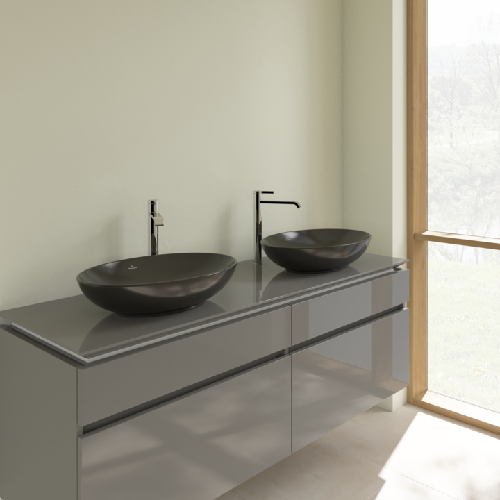 Umywalka nablatowa VILLEROY&BOCH LOOP&FRIENDS 56x38cm, bez otworu, CeramicPlus, czarna 4A4700S5
