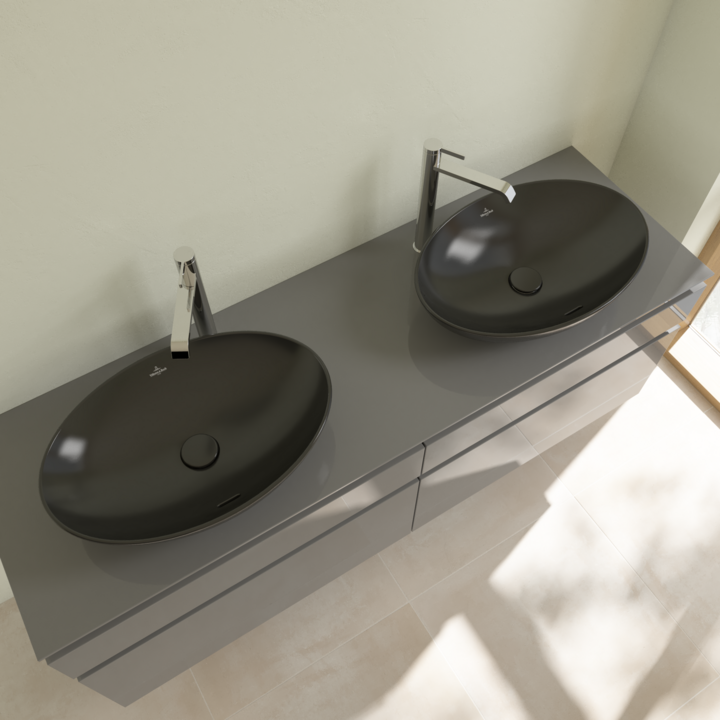 Umywalka nablatowa VILLEROY&BOCH LOOP&FRIENDS 56x38cm, bez otworu, CeramicPlus, czarna 4A4700S5