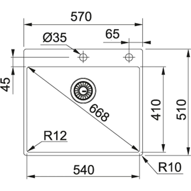 Zlewozmywak FRANKE BOX BXX 210-54 TL 57x51cm, stal szlachetna jedwab 127.0369.295