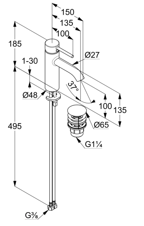 Bateria umywalkowa KLUDI BOZZ z korkiem push-open, czarny mat 382883976