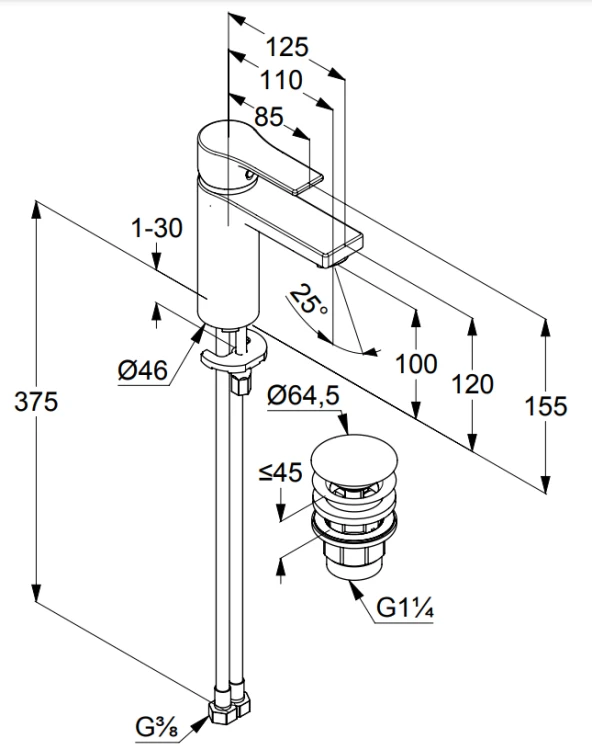Bateria umywalkowa KLUDI ZENTA SL z korkiem push-open, chrom 482980565