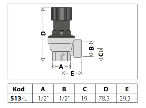 Zawór bezpieczeństwa CALEFFI 1/2", 8 bar, nakrętny 513480