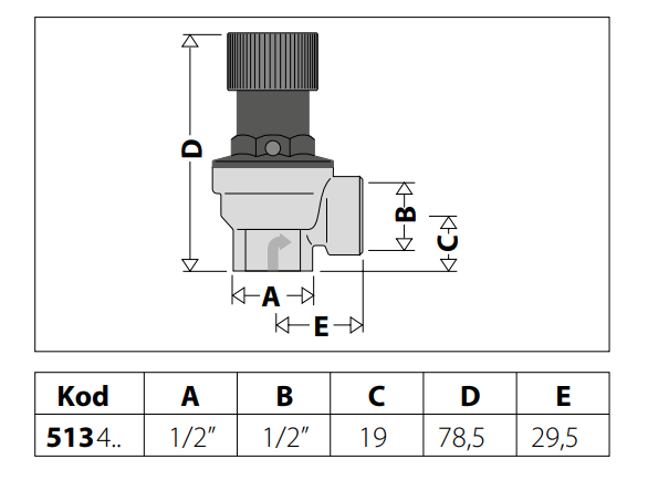 Zawór bezpieczeństwa CALEFFI 1/2", 8 bar, nakrętny 513480