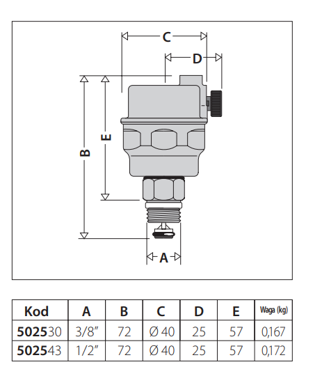 Odpowietrznik automatyczny CALEFFI ROBOCAL 1/2″ GZ, z zaworem stopowym 502543