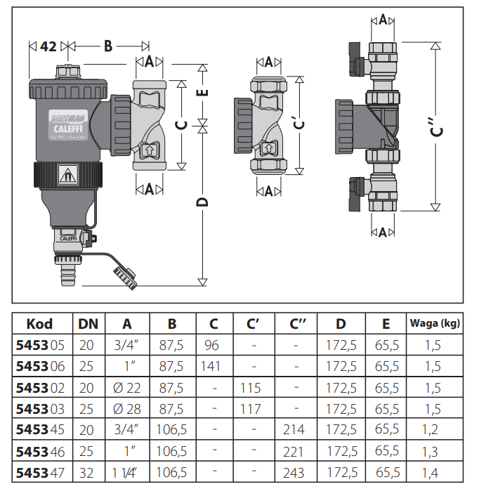 Separator zanieczyszczeń CALEFFI DIRTMAG 1",  z magnesem 545306