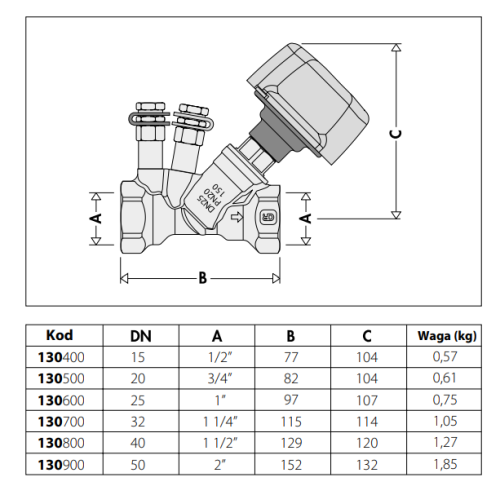 Zawór równoważący CALEFFI 3/4", ręczny 130500