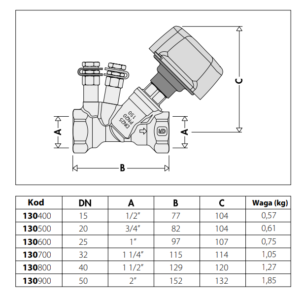 Zawór równoważący CALEFFI 3/4", ręczny 130500