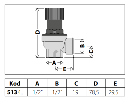 Zawór bezpieczeństwa CALEFFI 1/2", 1,5 bar 513415