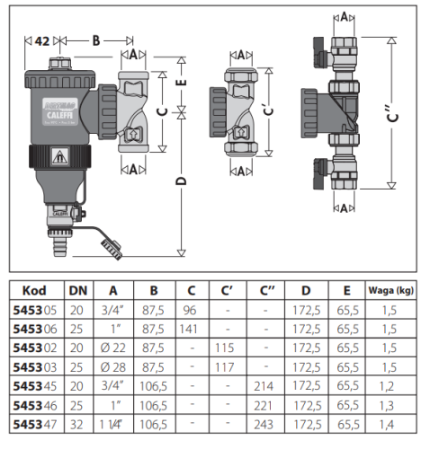 Separator zanieczyszczeń CALEFFI DIRTMAG 3/4", z magnesem 545305