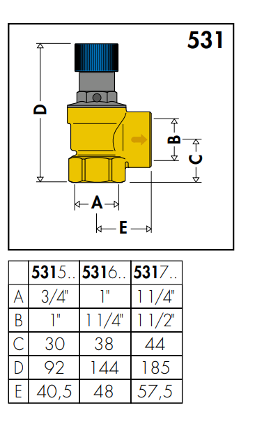 Zawór bezpieczeństwa CALEFFI 3/4" x 1",  6 bar 531560