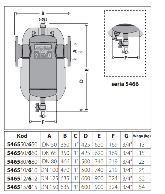 Separator zanieczyszczeń CALEFFI DIRTMAG DN 150, z magnesem 546615