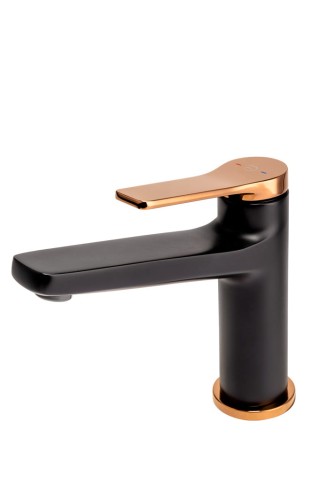 Bateria umywalkowa F-DESIGN SEPPIA z korkiem click-clack, różowe złoto/czarny FD1-SPA-2-25
