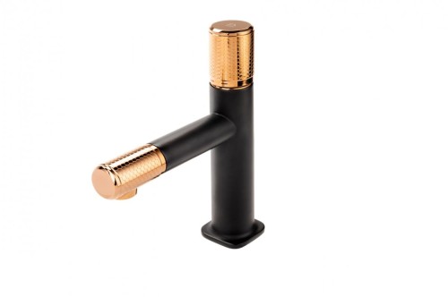 Bateria umywalkowa F-DESIGN ARDESIA z korkiem click-clack, różowe złoto/czarny FD1-ARD-2-25