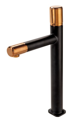Bateria umywalkowa F-DESIGN ARDESIA z korkiem click-clack, różowe złoto/czarny FD1-ARD-2L-25