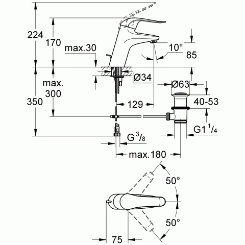 Bateria-umywalkowa-GROHE-EUROECO-SPECIAL-wydłuż.-uchwyt-chrom-32766000