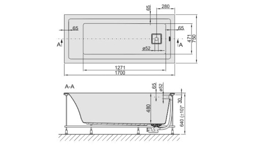Wanna prostokątna SANPLAST SPACE LINE 170x75 610100016001000