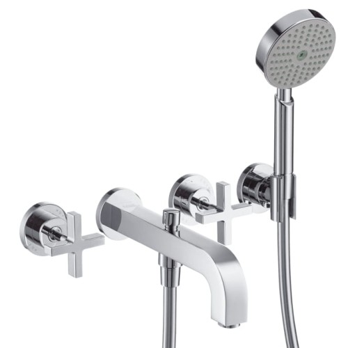 Bateria wannowa AXOR CITTERIO 3-otworowa, ścienna, z uchwytami krzyżowymi, z rozetami, el.zew., chrom 39447000