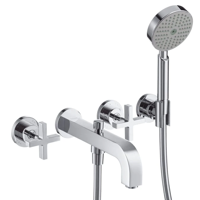 Bateria wannowa AXOR CITTERIO 3-otworowa, ścienna, z uchwytami krzyżowymi, z rozetami, el.zew., chrom 39447000