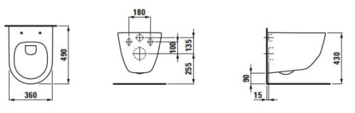 Miska wisząca WC LAUFEN PRO rimless 360x490, biała H8209650000001