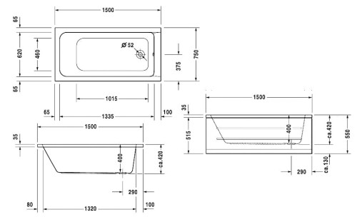 Wanna prostokątna DURAVIT D-CODE 150x75cm 700095000000000