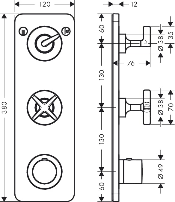 Moduł z termostatem AXOR CITTERIO E dla 2 odbiorników, chrom 36703000
