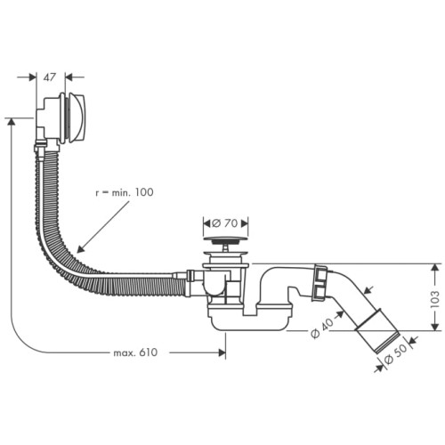 Syfon wannowy HANSGROHE FLEXAPLUS elastyczny, automatyczny, z wyposażeniem, chrom 58143000