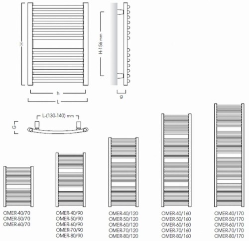 Grzejnik łazienkowy INSTAL PROJEKT OMEGA R 50x117cm, moc 545W, podłączenie dolne, biały OMER-50/120