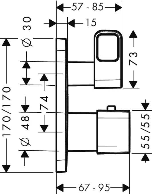 Bateria natryskowa AXOR URQUIOLA z termostatem, podtynkowa, el. zew., chrom 11732000
