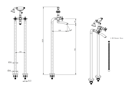 Bateria wannowa F-DESIGN LACRIMA wolnostojąca, stary brąz FD1-LRA-11F-66
