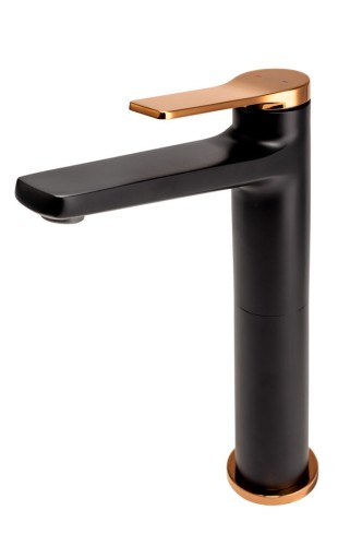 Bateria umywalkowa F-DESIGN SEPPIA z korkiem click-clack, różowe złoto/czarny FD1-SPA-2L-25