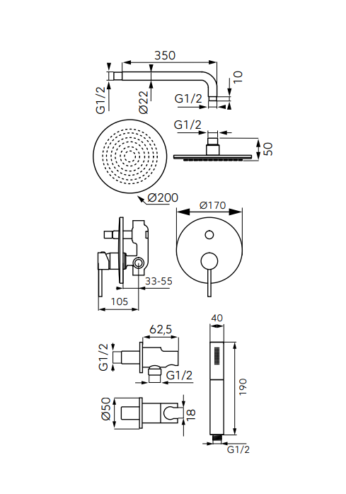 Komplet prysznicowy F-DESIGN FLUSSO podtynkowy, chrom FD1-FLS-7PSET1-11