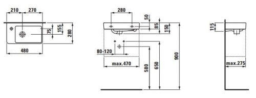 Umywalka LAUFEN PRO S 48x28 otwór po lewej, biała H8159550001041