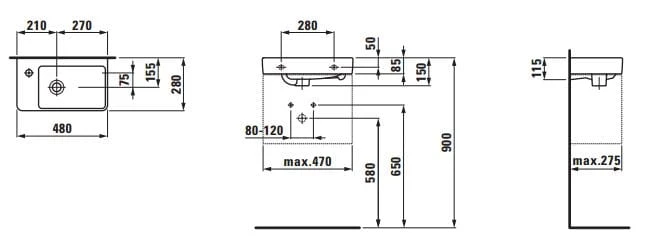 Umywalka LAUFEN PRO S 48x28 otwór po lewej, biała H8159550001041