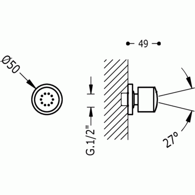 Dysza natryskowa TRES boczna, ścienna, jednostrumieniowa chrom 9134615