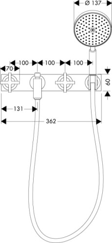 Bateria wannowa AXOR CITTERIO 3 otw. ścienna, element zewnętrzny, chrom 39441000