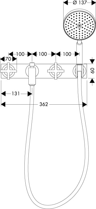Bateria wannowa AXOR CITTERIO 3 otw. ścienna, element zewnętrzny, chrom 39441000