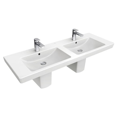 Umywalka VILLEROY&BOCH SUBWAY 2.0 130x47cm, meblowa, podwójna, z 2 otworami, biała ceramicplus 7175D0R1