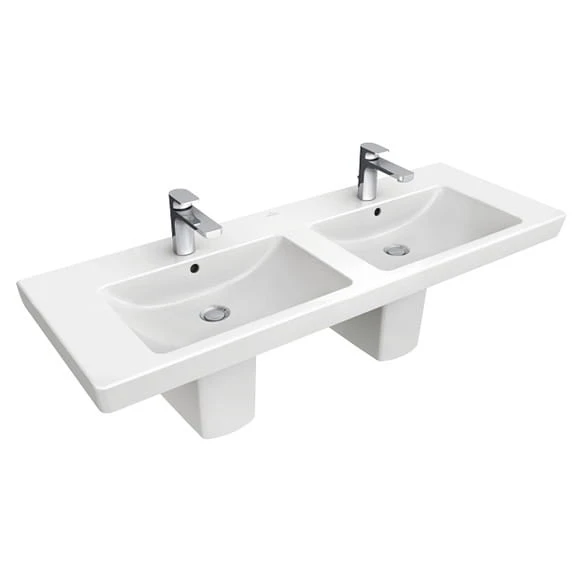 Umywalka VILLEROY&BOCH SUBWAY 2.0 130x47cm, meblowa, podwójna, z 2 otworami, biała ceramicplus 7175D0R1
