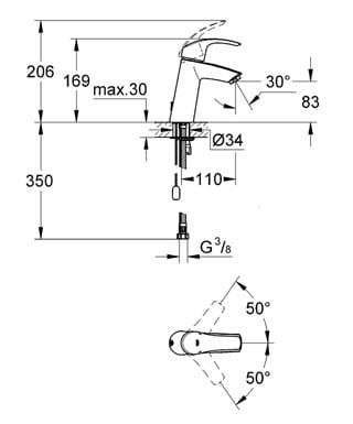 Bateria umywalkowa GROHE EUROSMART bez korka, wysoka, z łańcuszkiem, chrom 23323001
