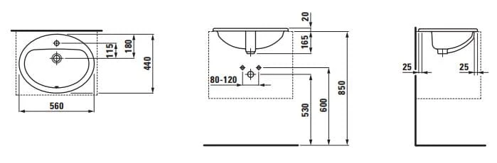 Umywalka blatowa LAUFEN PRO 56x44cm, biała H8139510001041