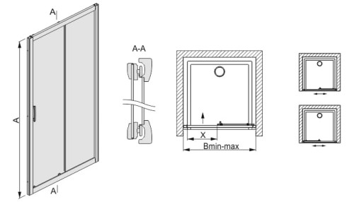 Drzwi prysznicowe SANPLAST D2/TX5 110cm, szkło W15, srebrny błyszczący 600-271-1130-38-231